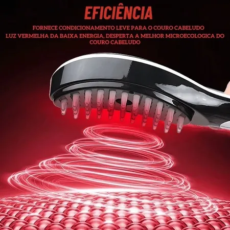 Escova Massageadora Kit Hair: detalhe das cerdas com luz vermelha